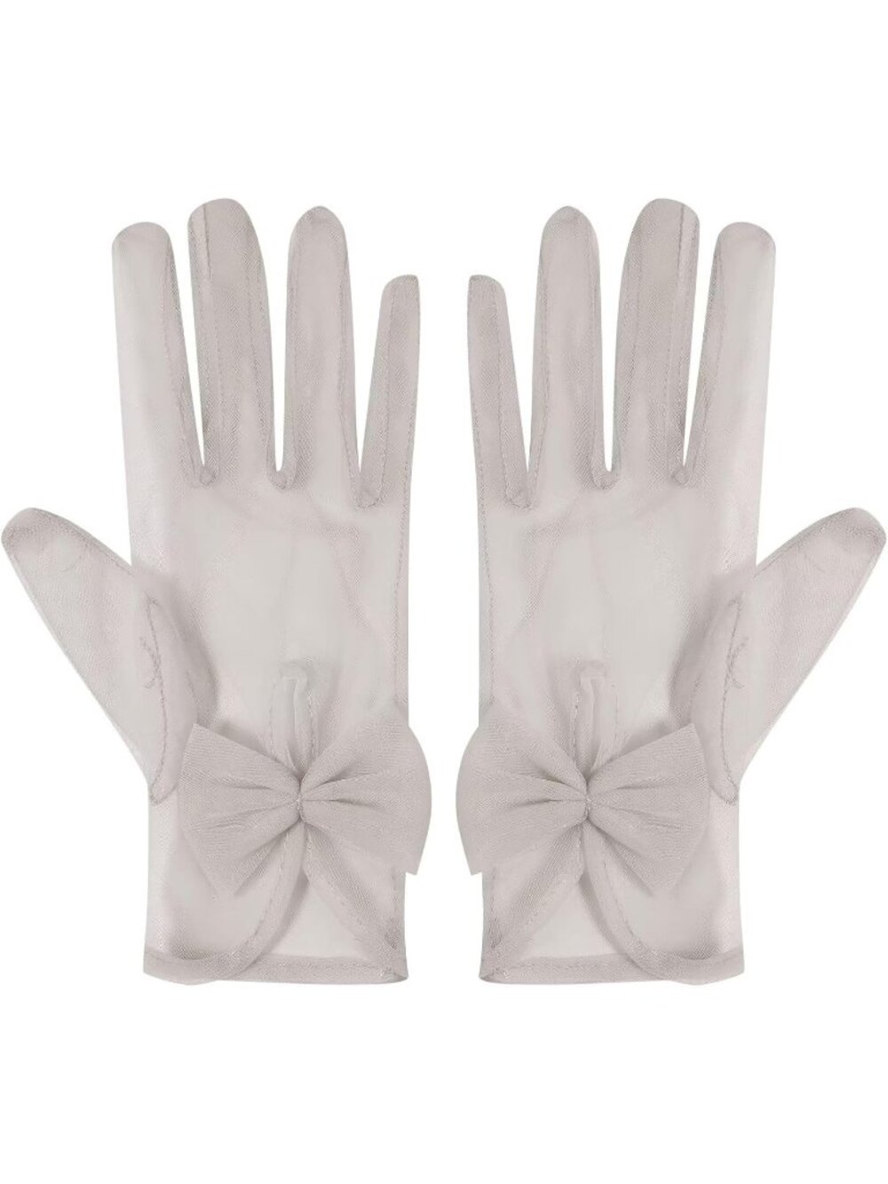 Women's Silver Lace 1920s Opera Party Tulle Wrist Length Short Sheer Mesh Gloves